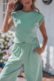 Beau Blue Solid Color Cropped Tank Top and Jogger Pants Set