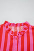 Red Stripe Half Button Puff Sleeve Loose Mini Dress