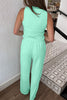 Moonlight Jade Drawstring Elastic Waistband Solid Color Two Piece Casual Set