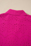 Rose Red Solid Color Eyelet Embroidered T Shirt Mini Dress