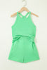 Sky Blue Slim Tank Top Elastic High Waist Shorts 2pcs Outfit