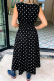 Brown Polka Dot Print Contrast Trim V Neck Zip Up Sleeveless Dress