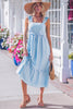 Beau Blue Solid Color Ruffle Trim High Waist Sleeveless Maxi Dress