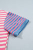 Pink Stripe Contrast Patchwork Short Sleeve T Shirt Shift Dress