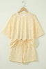 White Polka Dot Short Sleeve Loose Top Drawstring Shorts Set