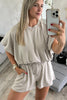 Green Solid Color Puffy Loose Top Drawstring Shorts 2pcs Outfit