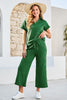 Navy Blue Stylish Textured Loose Fit T Shirt and Drawstring Pants Set