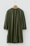 Moss Green Split Neck Scallop Detail Pleated Corduroy Mini Dress