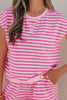 Pink Stripe Cap Sleeve Tee Elastic Waist Shorts 2pcs Outfit