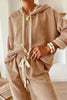 Dark Khaki Drawstring Pullover Hoodie and High Waist Pants Corduroy Suit