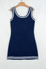 Dirty blue Contrast Trim U Neck Sleeveless Mini Dress with Shorts 2pcs Set