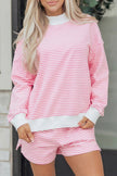 Pink Stripe Oversize Mock Neck Sweatshirt and Shorts Set