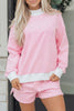 Pink Stripe Oversize Mock Neck Sweatshirt and Shorts Set
