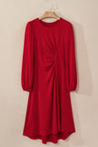 Black Plain Lantern Sleeve Midi Dress