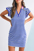 Green Striped Ruffle Short Sleeve Pop of Color Neckline Dress