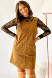 Black Corduroy Exposed Seam Sleeveless Mini Dress