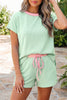 Sachet Pink Soft Ribbed Color Block Trim Casual Short Set
