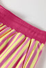 Yellow Stripe Colorblock Trim V Neck Tee Drawstring Elastic Waist Short Set