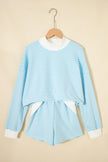 Pink Stripe Oversize Mock Neck Sweatshirt and Shorts Set