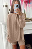 Dark Khaki Ribbed Balloon Sleeve Pullover Top and Biker Knitted Shorts Set